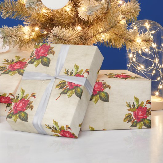 Vintages Pergament mit Rote Rose Blumenmuster Geschenkpapier (Feiertage)