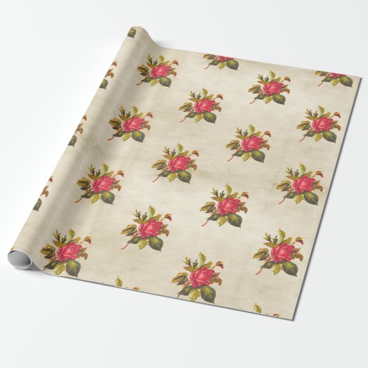 Vintages Pergament mit Rote Rose Blumenmuster Geschenkpapier (Ungerollt)