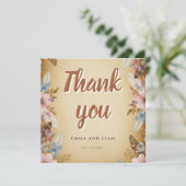 Vintages Pergament und Blumenzehen Vielen Dank Dankeskarte (Stehend Vorderseite)