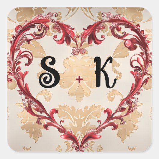 Vintages Pergament Verziert HerzValentinstag Quadratischer Aufkleber (Vorderseite)