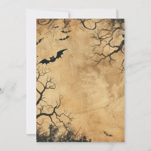 Vintages Pergamentpapier Fledermäuse Beängstigende Einladung (Rückseite)