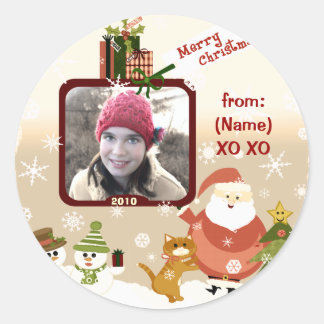Vintages Personalisiertes Foto Weihnachtskleber Runder Aufkleber
