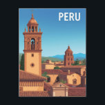 Vintages Peru Cityscape Travel Poster Postkarte<br><div class="desc">Mit dieser Vintagen Postkarte im peruanischen Stadtbild gelangen Sie ins Herz der Anden. Das Kunstwerk hebt die Terrakotta-Dächer und die historischen Glockentürme einer klassischen peruanischen Stadt hervor, das Set vor dem Hintergrund majestätischer Berge. Dieses stilisierte Design erinnert an die zeitlose Schönheit und die reiche Kultur Südamerikas und macht es zu...</div>