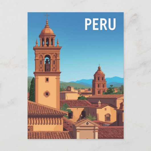 Vintages Peru Cityscape Travel Poster Postkarte (Vorderseite)