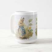 Vintages Peter Kaninchen mit Blume Kaffee Tasse (Vorderseite Links)