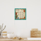 Vintages Pfau-Aquamariner Empfang-Tischdiagramm Poster (Küche)