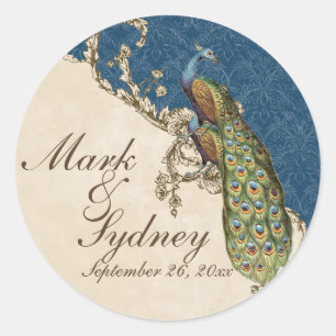 Vintages Pfau & Etchings Hochzeitssemble Siegel Runder Aufkleber
