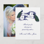 Vintages Pfau-Hochzeits-Foto danken Ihnen Dankeskarte (Vorne/Hinten)