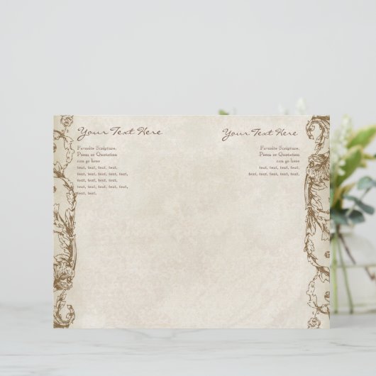 Vintages Pfau- und Etching-Hochzeitsprogramm Räume (Stehend Vorderseite)