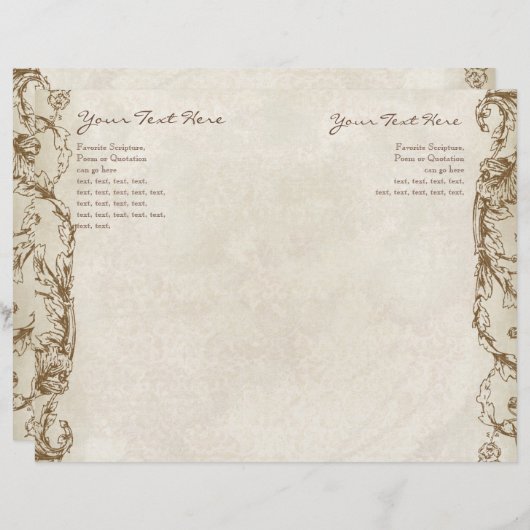 Vintages Pfau- und Etching-Hochzeitsprogramm Räume (Vorne/Hinten)