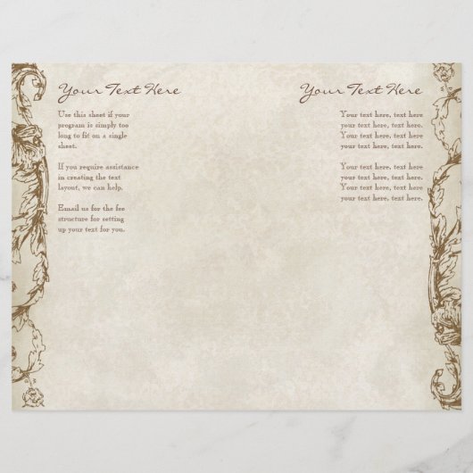 Vintages Pfau- und Etching-Hochzeitsprogramm Räume (Rückseite)