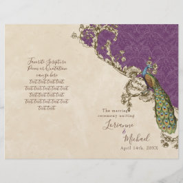 Vintages Pfau- und Etchings-Hochzeitsprogramm
