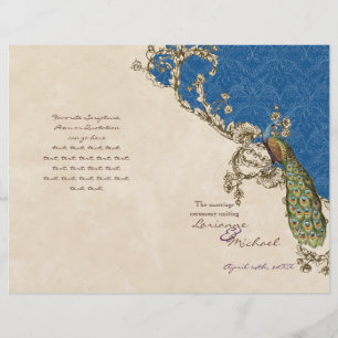 Vintages Pfau- und Etchings-Hochzeitsprogramm