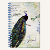 Vintages Pfau- und Hydrangeenzjournal Notizblock (Vorderseite)