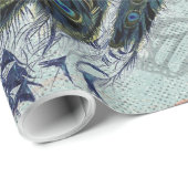 Vintages Pfau und Rose Illustration Geschenkpapier (Rolleneckpunkt)