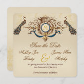 Vintages Pfauen Speichern der Datumskarten Einladung (Vorne/Hinten)