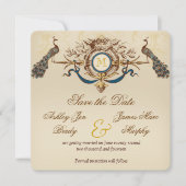 Vintages Pfauen Speichern der Datumskarten Einladung (Vorderseite)