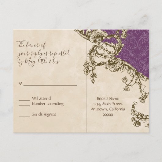 Vintages Pfauen und Etchings, Postkarten-UAWG Einladungspostkarte (Vorderseite)