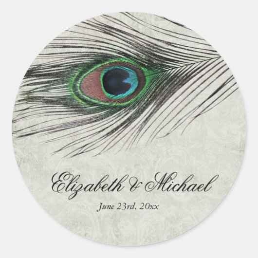 Vintages PfauenFeathletikett Runde Gastgeschenk Ho Runder Aufkleber (Vorderseite)