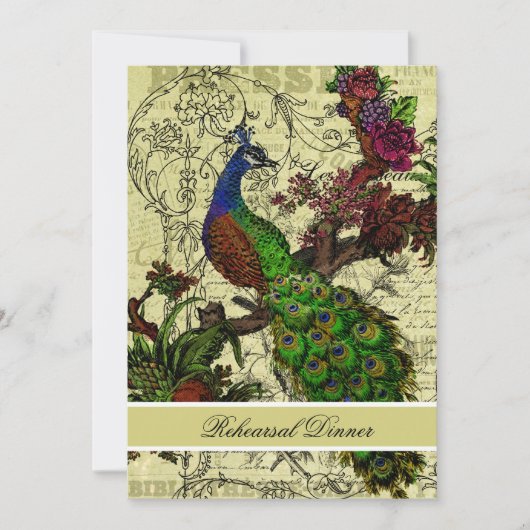 Vintages Pfauenfest Probe Abendessen Einladung (Vorderseite)