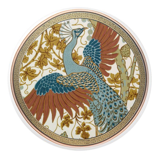 Vintages PfauenJugendstil-Muster Keramikknauf (Vorderseite)