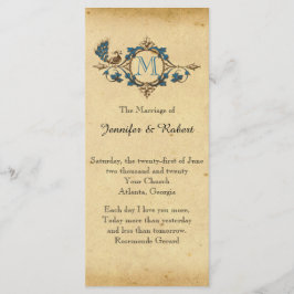 Vintages Pfauenmonogramm-Hochzeitsprogramm Programm
