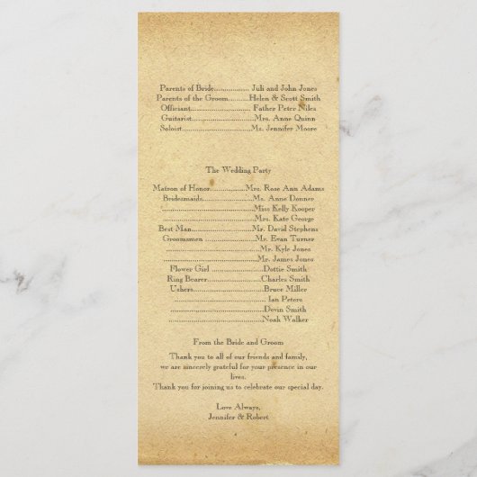 Vintages Pfauenmonogramm-Hochzeitsprogramm Programm (Rückseite)