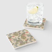 Vintages Pfauenmuster Farbenfrohe Kunst Steinuntersetzer (Seitenansicht)