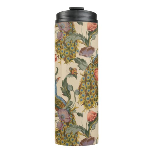 Vintages Pfauenmuster Farbenfrohe Kunst Thermosbecher (Vorderseite)