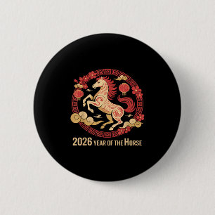 Vintages Pferd 2026 Zodiakisches chinesisches Neuj Button