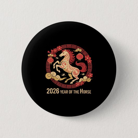 Vintages Pferd 2026 Zodiakisches chinesisches Neuj Button (Vorderseite)