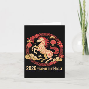Vintages Pferd 2026 Zodiakisches chinesisches Neuj Karte