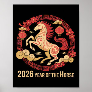 Vintages Pferd 2026 Zodiakisches chinesisches Neuj Poster