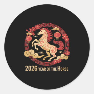 Vintages Pferd 2026 Zodiakisches chinesisches Neuj Runder Aufkleber