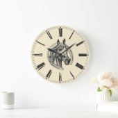 Vintages Pferd Cameo Gemusterter Hintergrund Große Wanduhr (Zuhause)