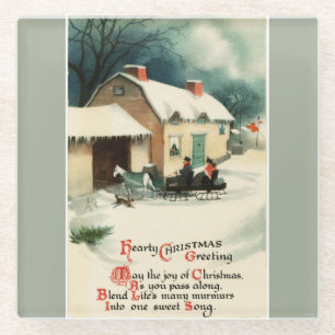 Vintages Pferd Gezeichnet Sleigh Weihnachten Glasuntersetzer