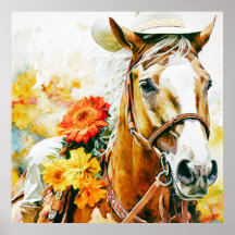 Vintages Pferd mit Cowgirl