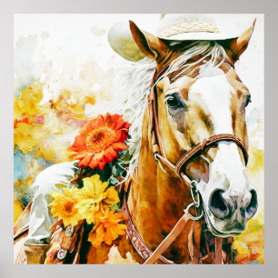 Vintages Pferd mit Cowgirl Poster