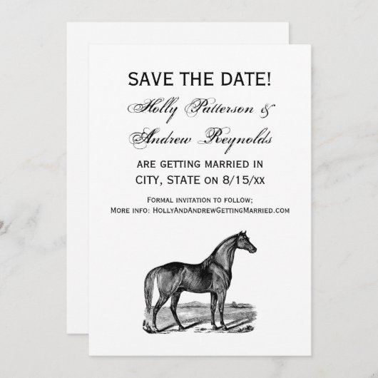 Vintages Pferd Stehend Save The Date (Vorne/Hinten)