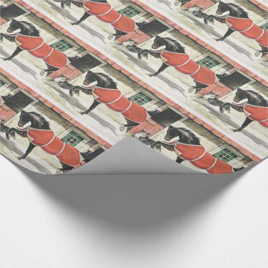 Vintages Pferde-und Hundeweihnachten Geschenkpapier (Ecke)
