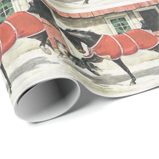 Vintages Pferde-und Hundeweihnachten Geschenkpapier (Rolleneckpunkt)