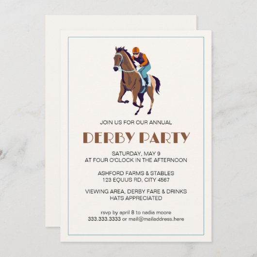 Vintages Pferderennen Jockey Derby Party Einladung (Vorne/Hinten)