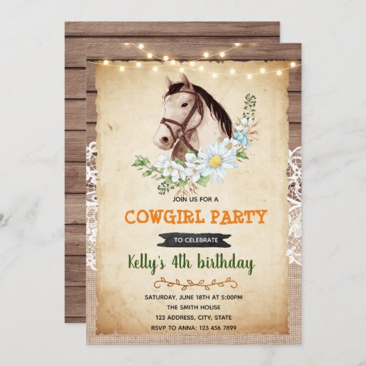Vintages Pferdethema Geburtstagsfeier Einladung (Vorne/Hinten)