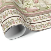 Vintages Pfirsichteetikett und Rose Geschenkpapier (Rolleneckpunkt)