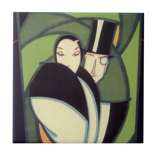 Vintages pflanzliches Topper Label, Art Deco Roman Fliese (Vorderseite)