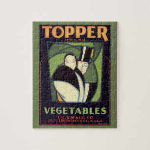 Vintages pflanzliches Topper Label, Art Deco Roman Puzzle