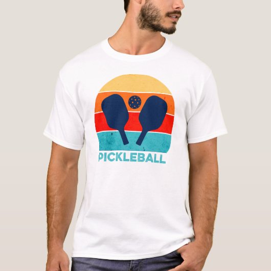 Vintages Pickleball Paddle und Ball bunt T-Shirt (Vorderseite)