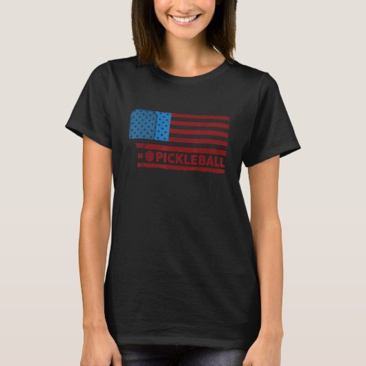 Vintages Pickleball-US-Flagge Pickleball-Paddlebal T-Shirt (Vorderseite)
