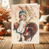 Vintages Pilgermädchen mit türkischem Erntedank Feiertagskarte