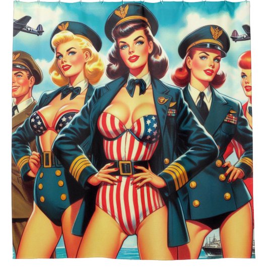 Vintages Pilot-Button Duschvorhang (Vorderseite)